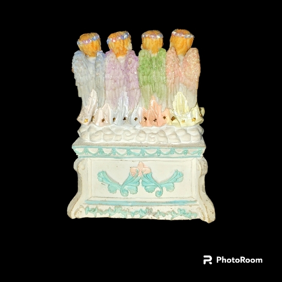 Vintage 4 Angel Flower Choir Girls Ceramic Music Box Figurine - Picture 4 of 10